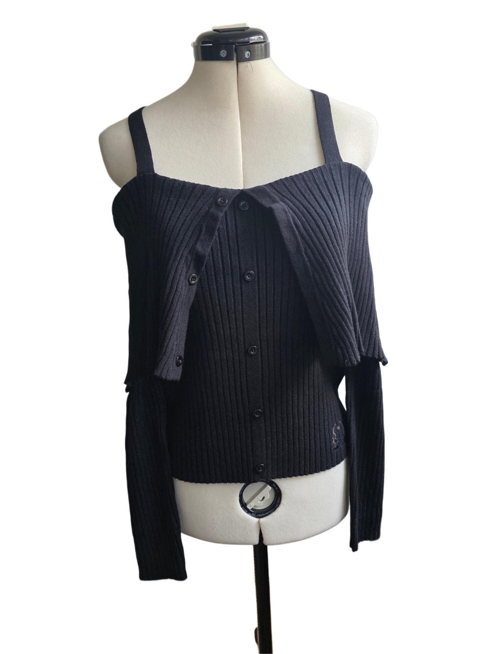 NWT Killstar Ribbed Button-Front Black Knit Cold-Shoulder Top